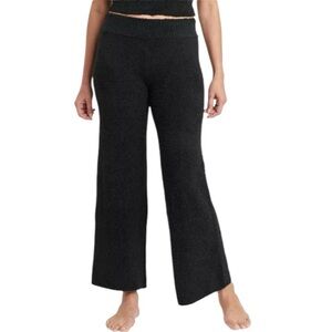 Stars Above Plush Feather Yarn Wide Leg Lounge Pants, Black, L